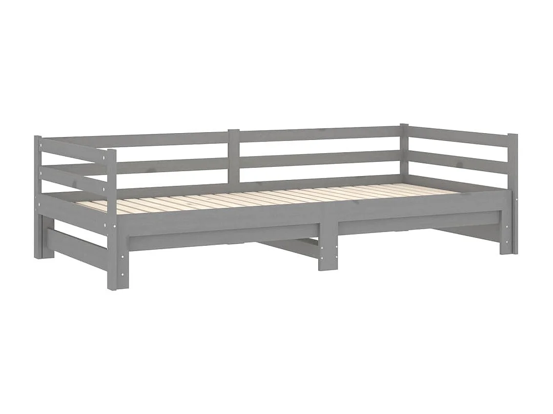 Slaapbank uitschuifbaar massief grenenhout grijs 2x(90x200) cm BE591390