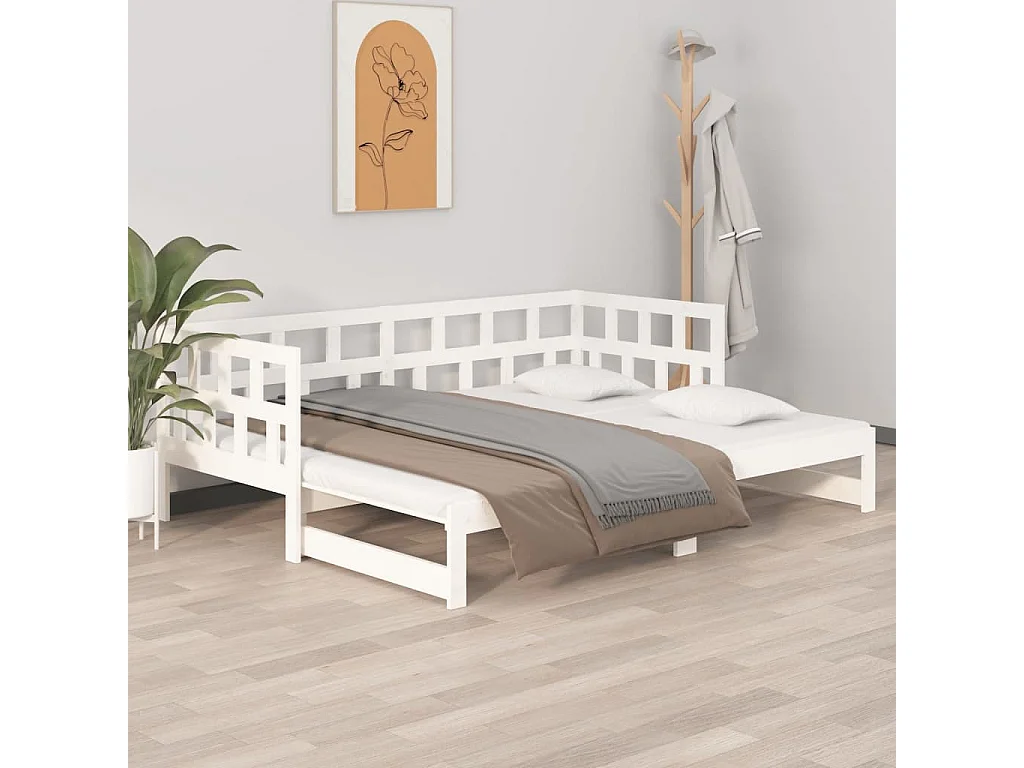 Cama dupla 2x(80x200) cm pinho maciço branco PT770112