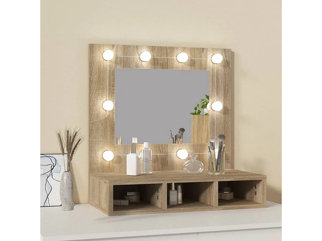 Armário espelhado com LED 60x31,5x62 cm carvalho sonoma PT704322