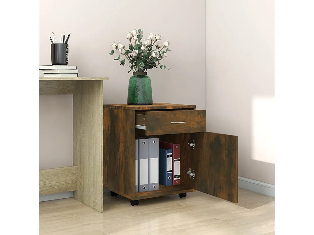 Armoire roulante Chêne fumé 45x38x54 cm Bois d'ingénierie FR69251