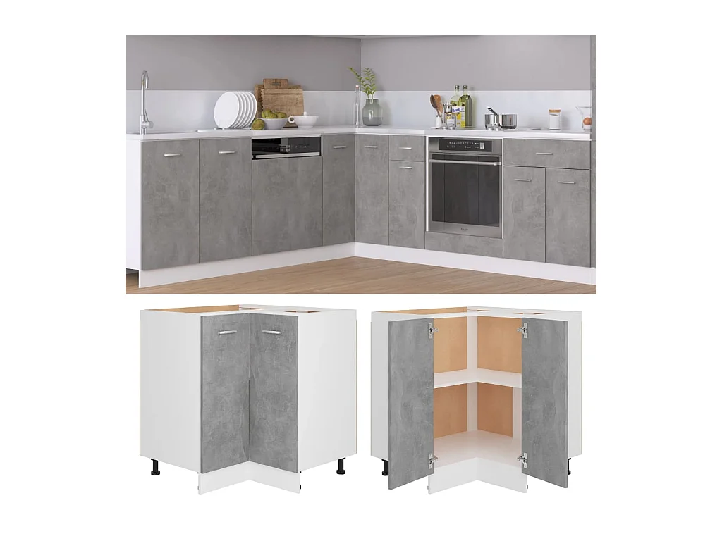 Armoire de plancher d'angle gris béton 75,5x75,5x81,5 cm bois FR41955