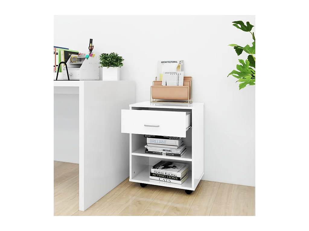 Armoire à roulettes Blanc brillant 46x36x59cm Bois d’ingénierie FR52774