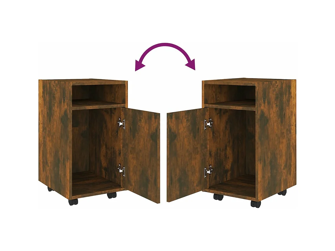 Bijzetkast met wielen 33x38x60 cm bewerkt hout gerookt eiken BE207320