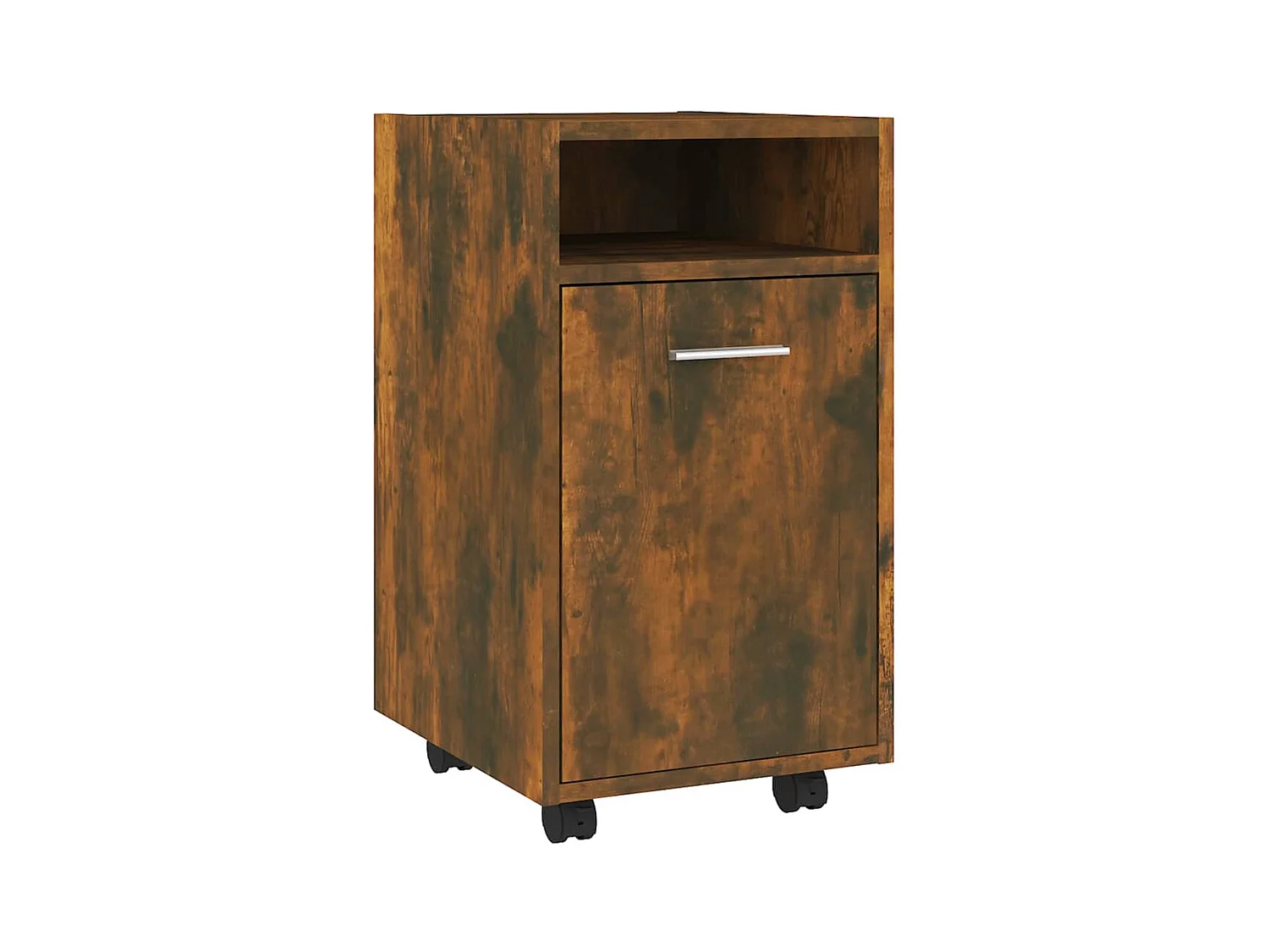 Bijzetkast met wielen 33x38x60 cm bewerkt hout gerookt eiken BE207320