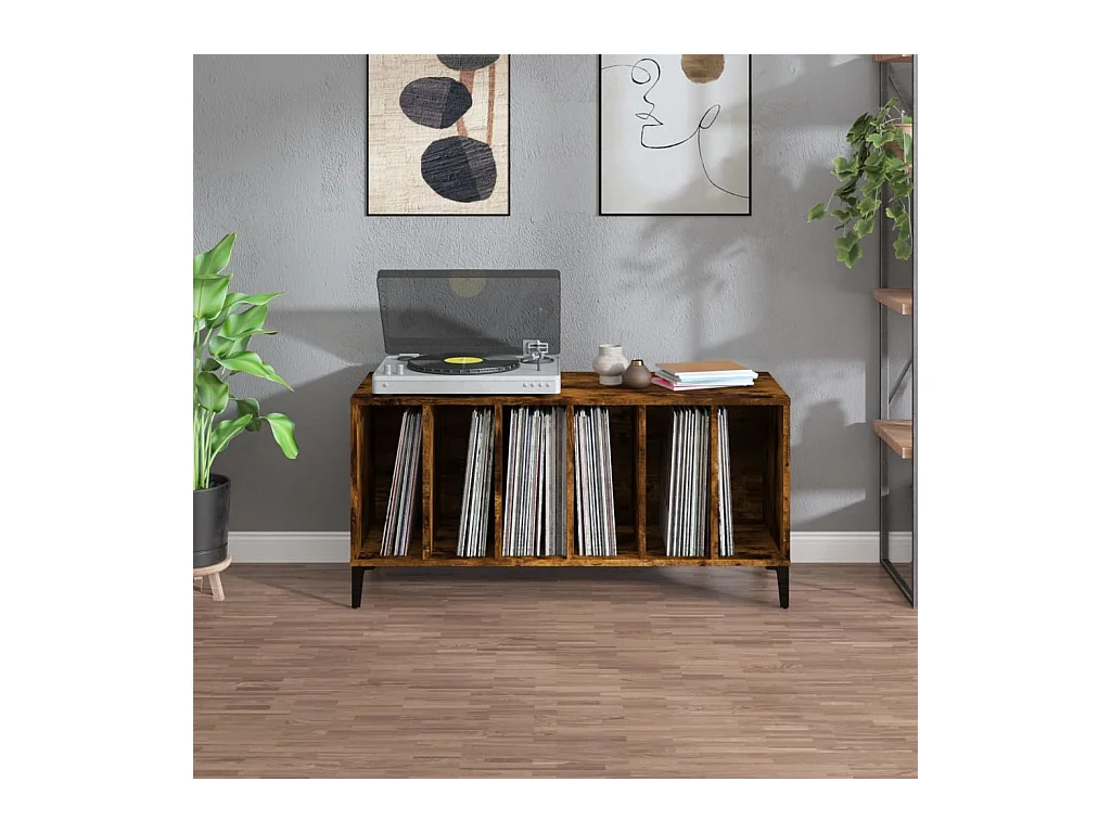 Armoire à disques chêne fumé 100x38x48 cm bois d'ingénierie FR79670