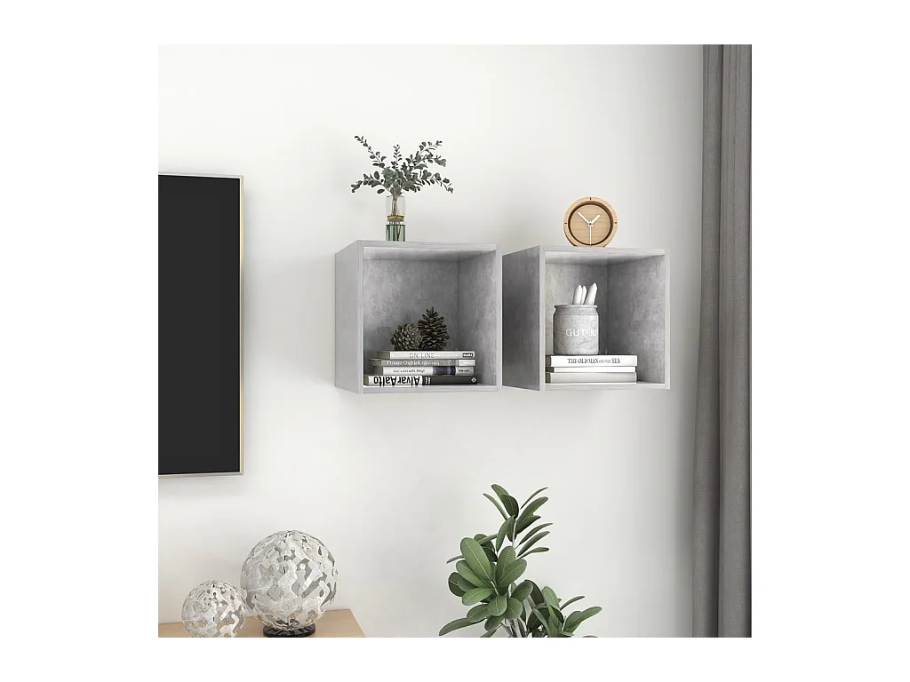 Armários de parede 2 pcs derivados de madeira cinzento cimento PT968611