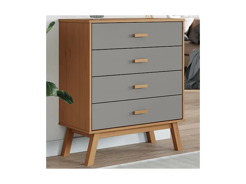 Cómoda OLDEN madeira de pinho maciça cinza/castanho PT396642