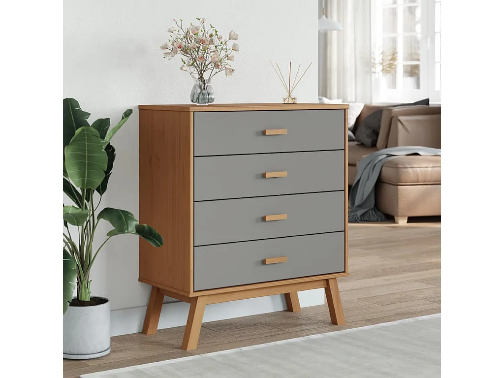 Cómoda de cajones OLDEN madera maciza de pino gris y marrón ES267840