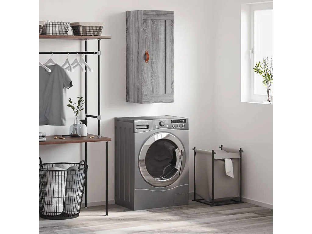 Wandkast 34,5x34x90 cm bewerkt hout grijs sonoma eikenkleurig BE798355