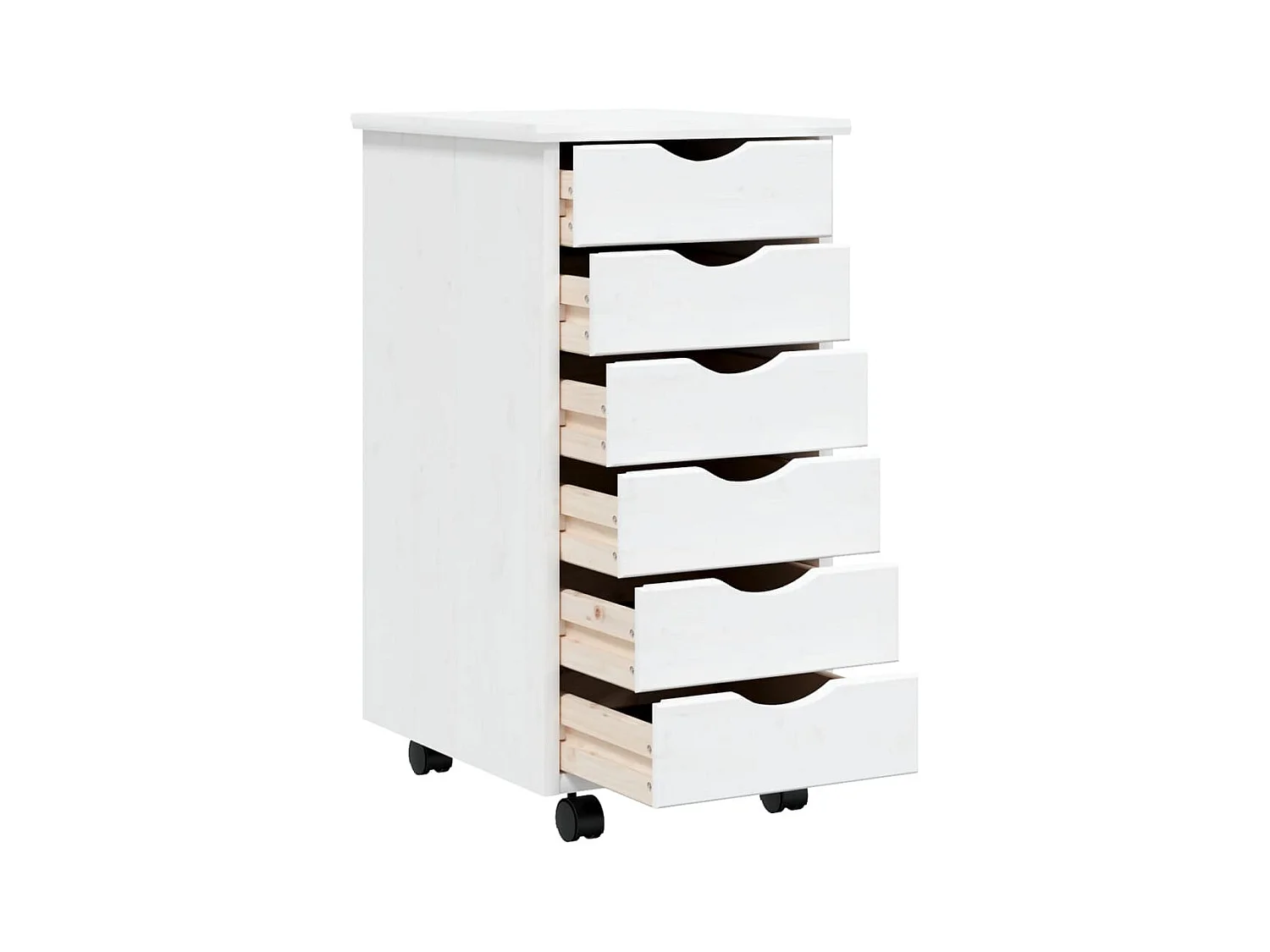 Armoire roulante avec tiroirs MOSS blanc bois de pin solide FR90167