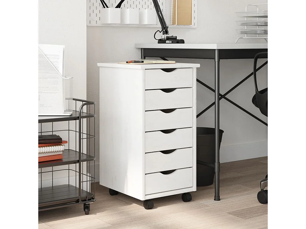 Ladekast MOSS verrijdbaar massief grenenhout wit BE415831