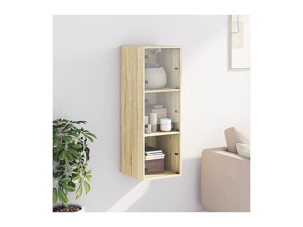 Armoire murale avec portes en verre chêne sonoma 35x37x100 cm FR20278