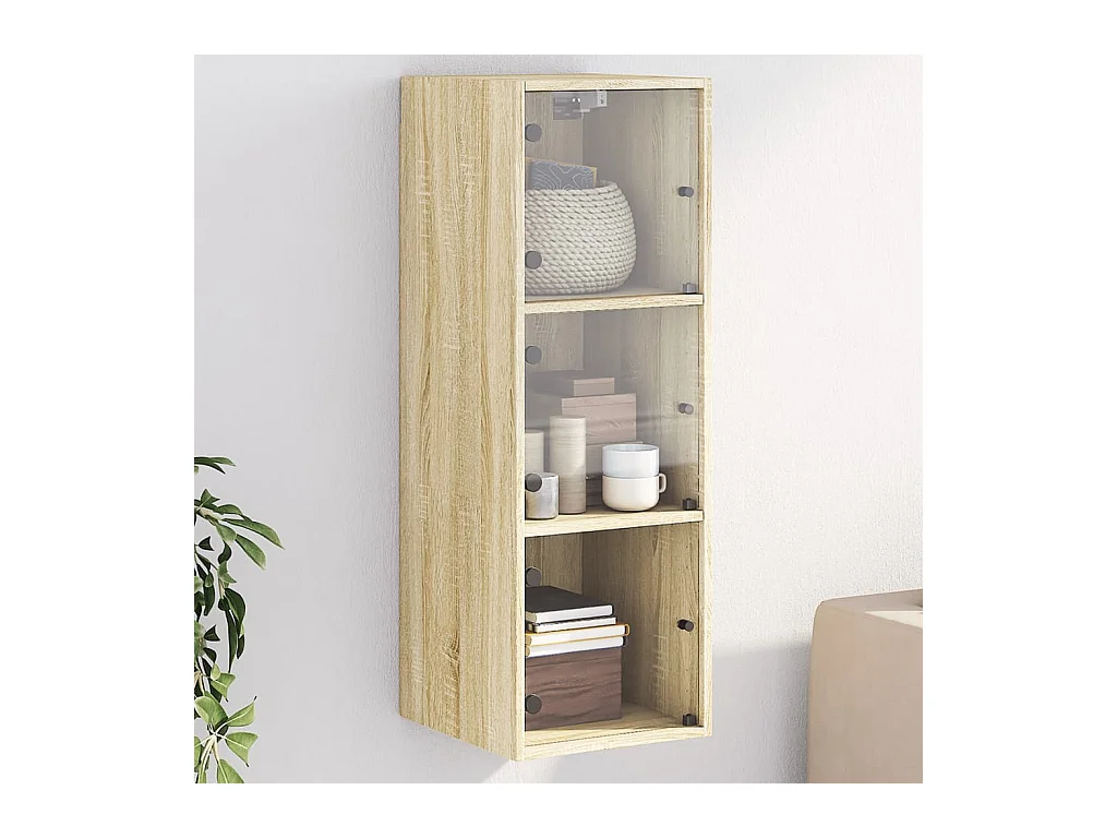 Armoire murale avec portes en verre chêne sonoma 35x37x100 cm FR20278
