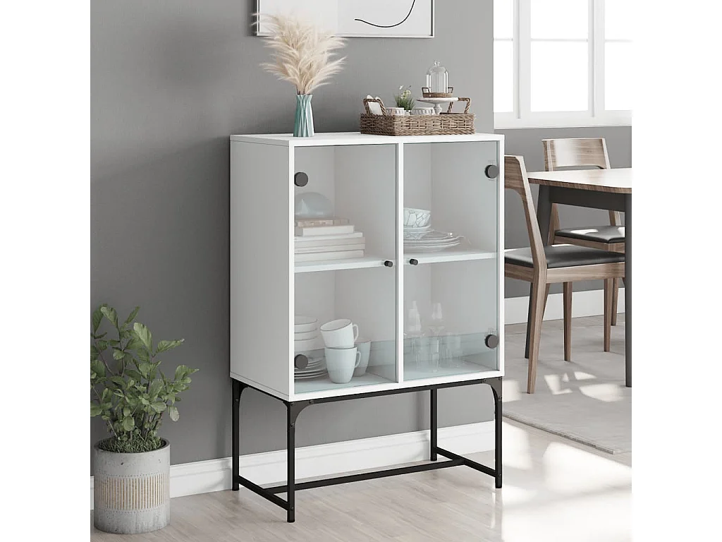 Bijzetkast met glazen deuren 69x37x100 cm wit BE220653