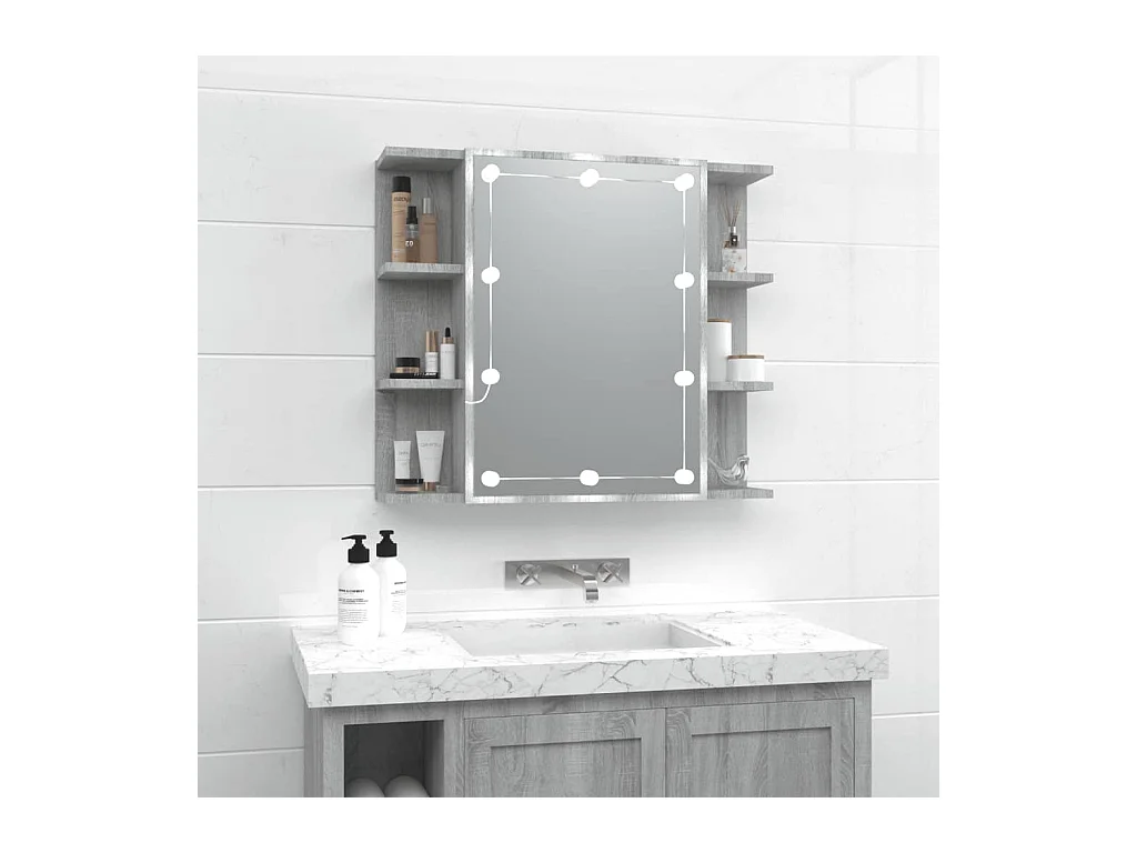 Armoire à miroir avec LED Sonoma gris 70x16,5x60 cm FR60270