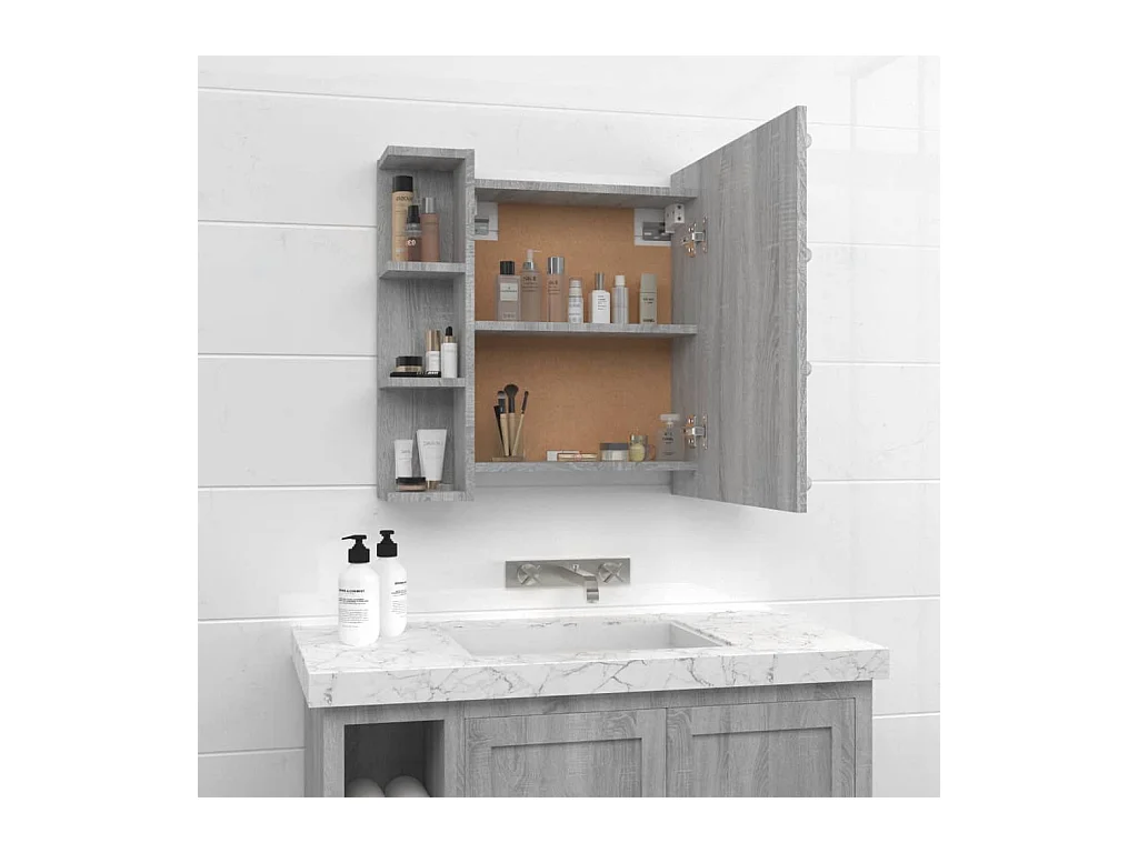 Mueble con espejo y LED color gris Sonoma 70x16,5x60 cm ES358974