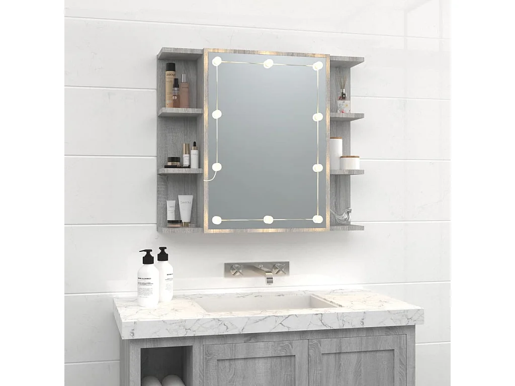 Armoire à miroir avec LED Sonoma gris 70x16,5x60 cm FR60270