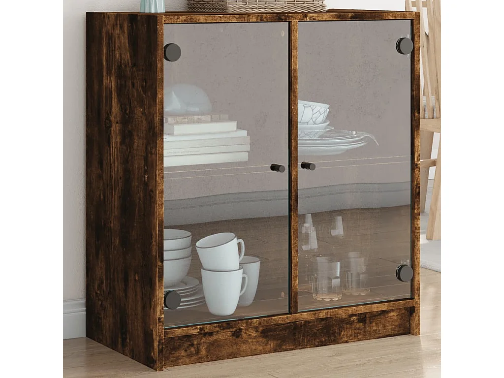 Armoire latérale avec portes en verre chêne fumé 68x37x75,5 cm FR62996