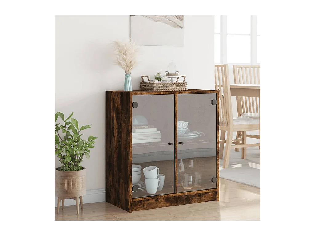 Armoire latérale avec portes en verre chêne fumé 68x37x75,5 cm FR62996