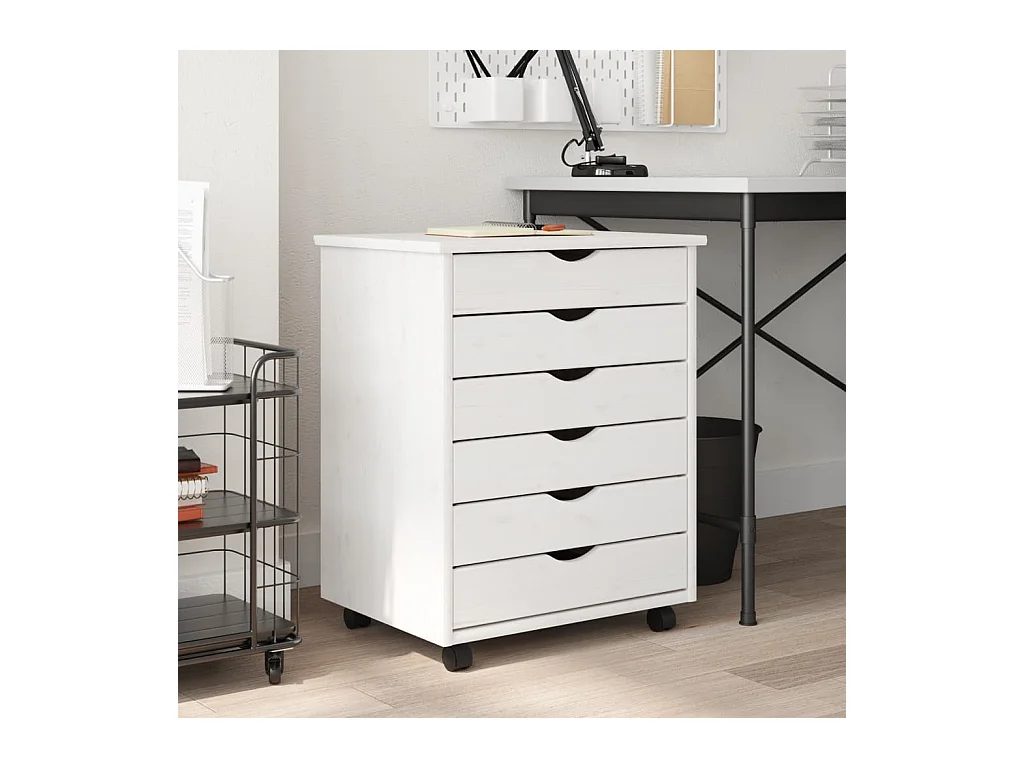 Armoire roulante avec tiroirs MOSS blanc bois de pin solide FR49616
