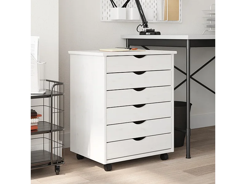 Ladekast MOSS verrijdbaar massief grenenhout wit BE574438