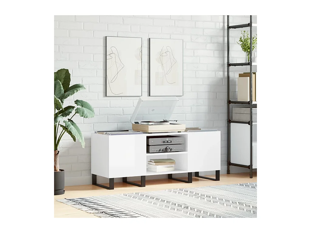 Armoire à disques blanc brillant 121x38x48 cm bois d'ingénierie FR57181