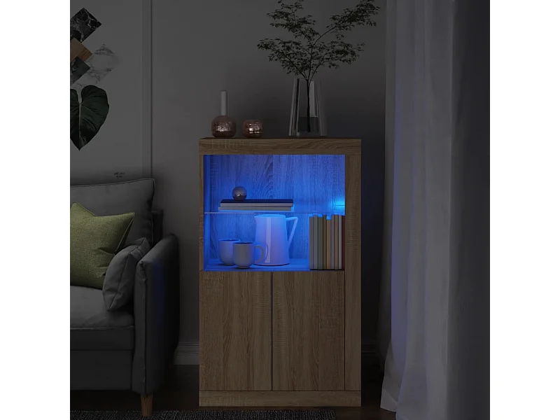 Armoire latérale avec lumières LED chêne sonoma FR31894