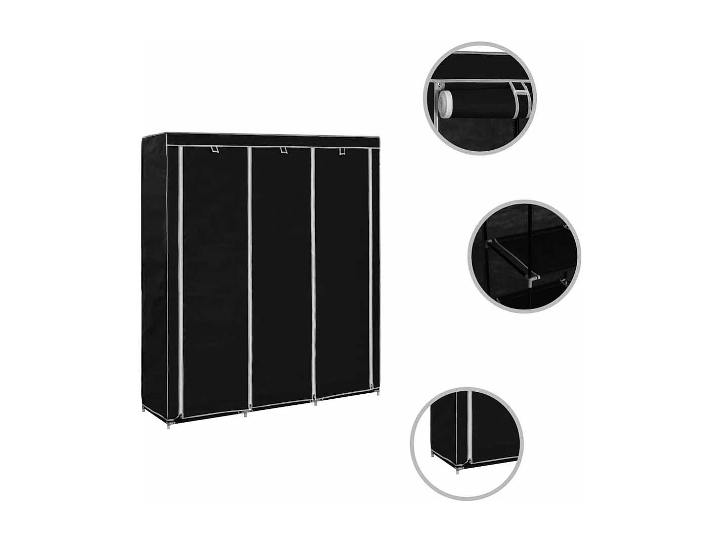 Armoire avec compartiments et barres Noir 150x45x175 cm Tissu FR77863