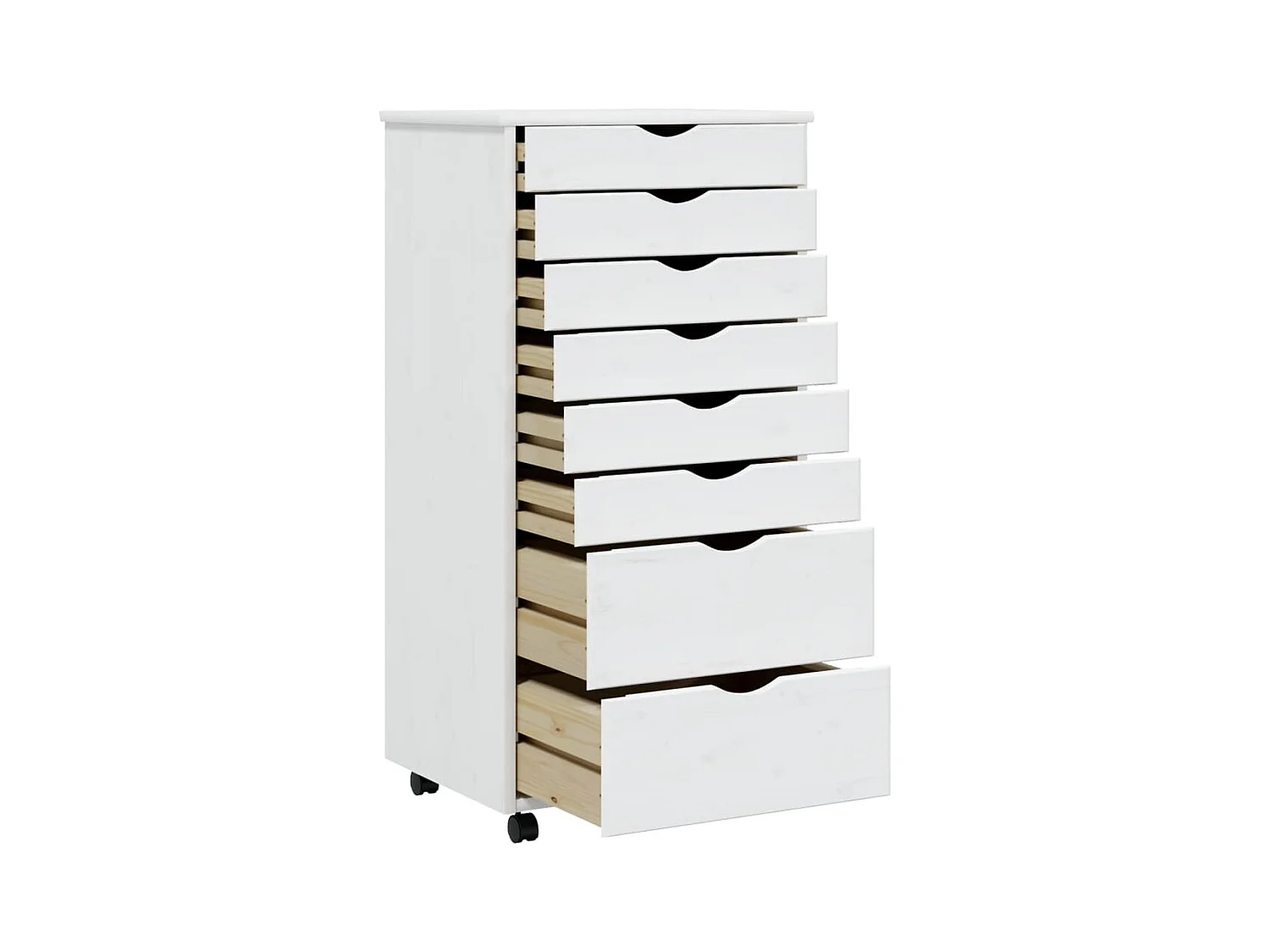 Armoire roulante avec tiroirs MOSS blanc bois de pin solide FR13381