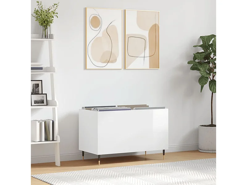 Armoire à disques blanc brillant 74,5x38x48cm bois d'ingénierie FR63565