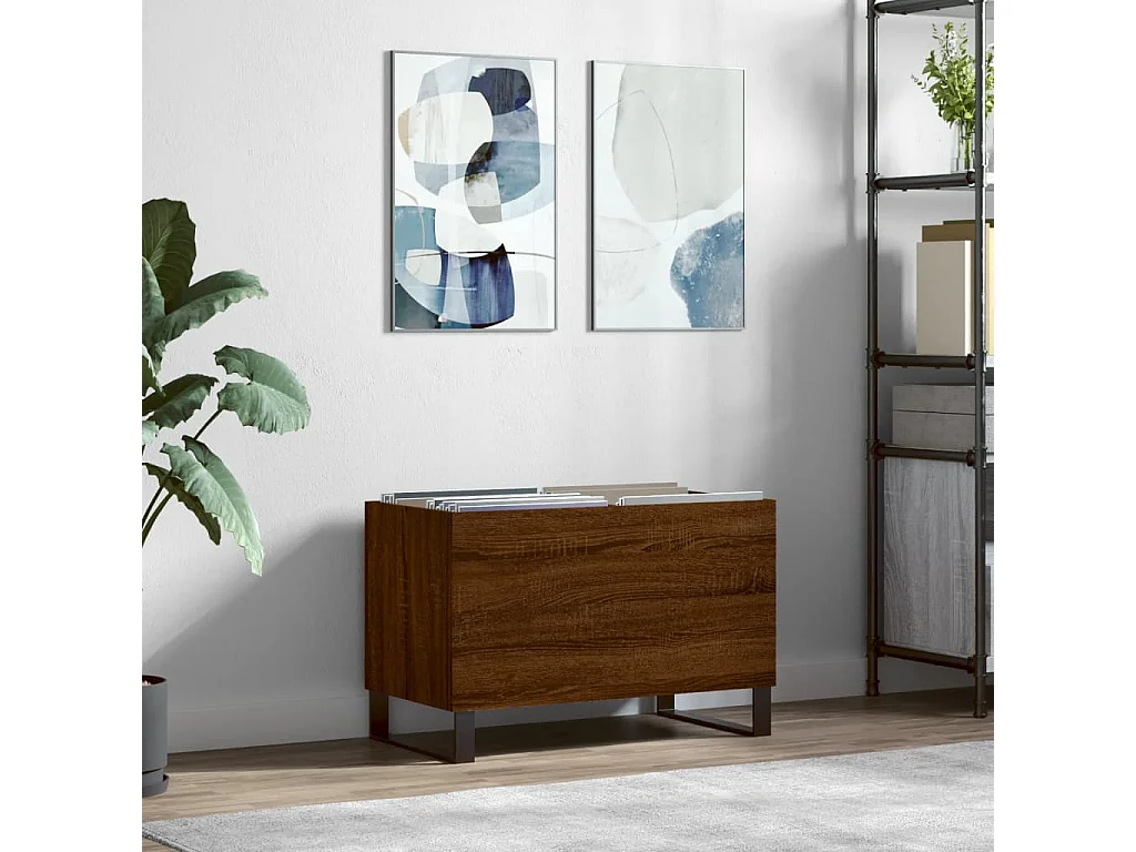 Platenkast 74,5x38x48 cm bewerkt hout bruin eikenkleur BE979206