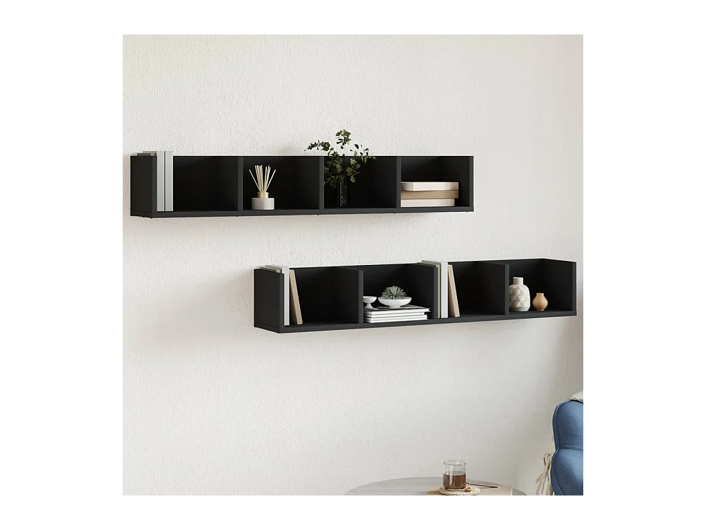 Armoires murales 2 pcs noir 99x18x16,5 cm bois d'ingénierie FR68867