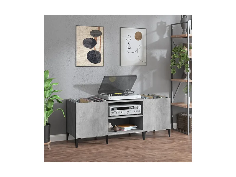 Armoire à disques gris béton 121x38x48 cm bois d'ingénierie FR79107
