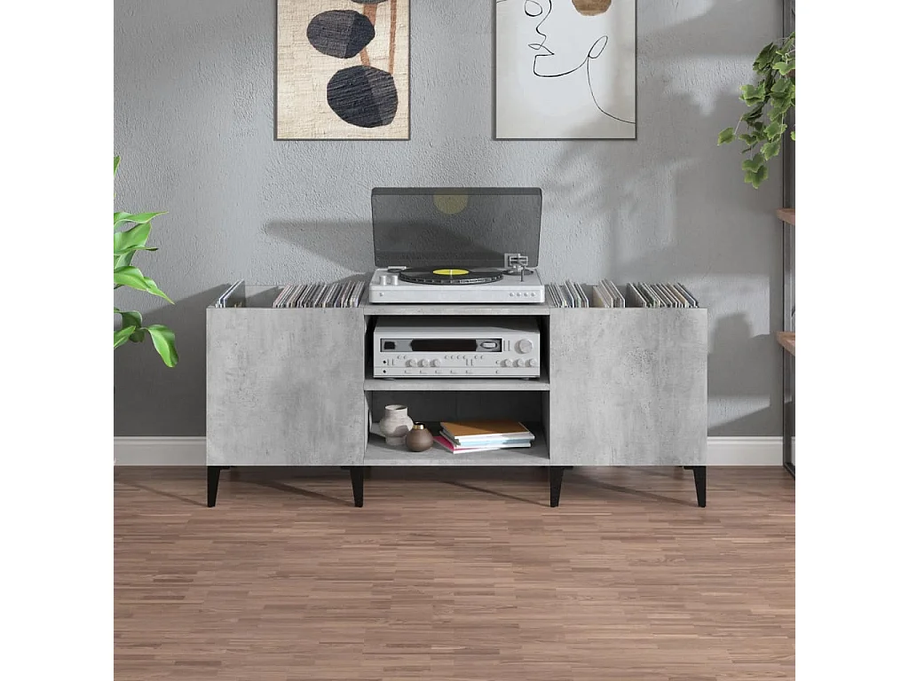 Armoire à disques gris béton 121x38x48 cm bois d'ingénierie FR79107