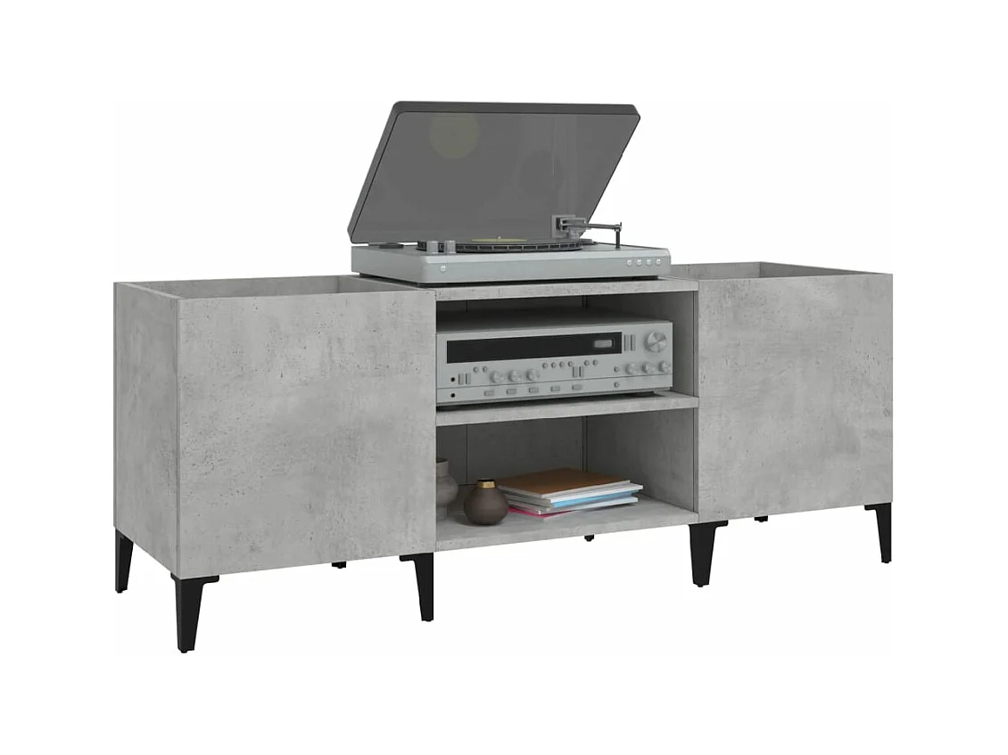 Platenkast 121x38x48 cm bewerkt hout betongrijs BE566324