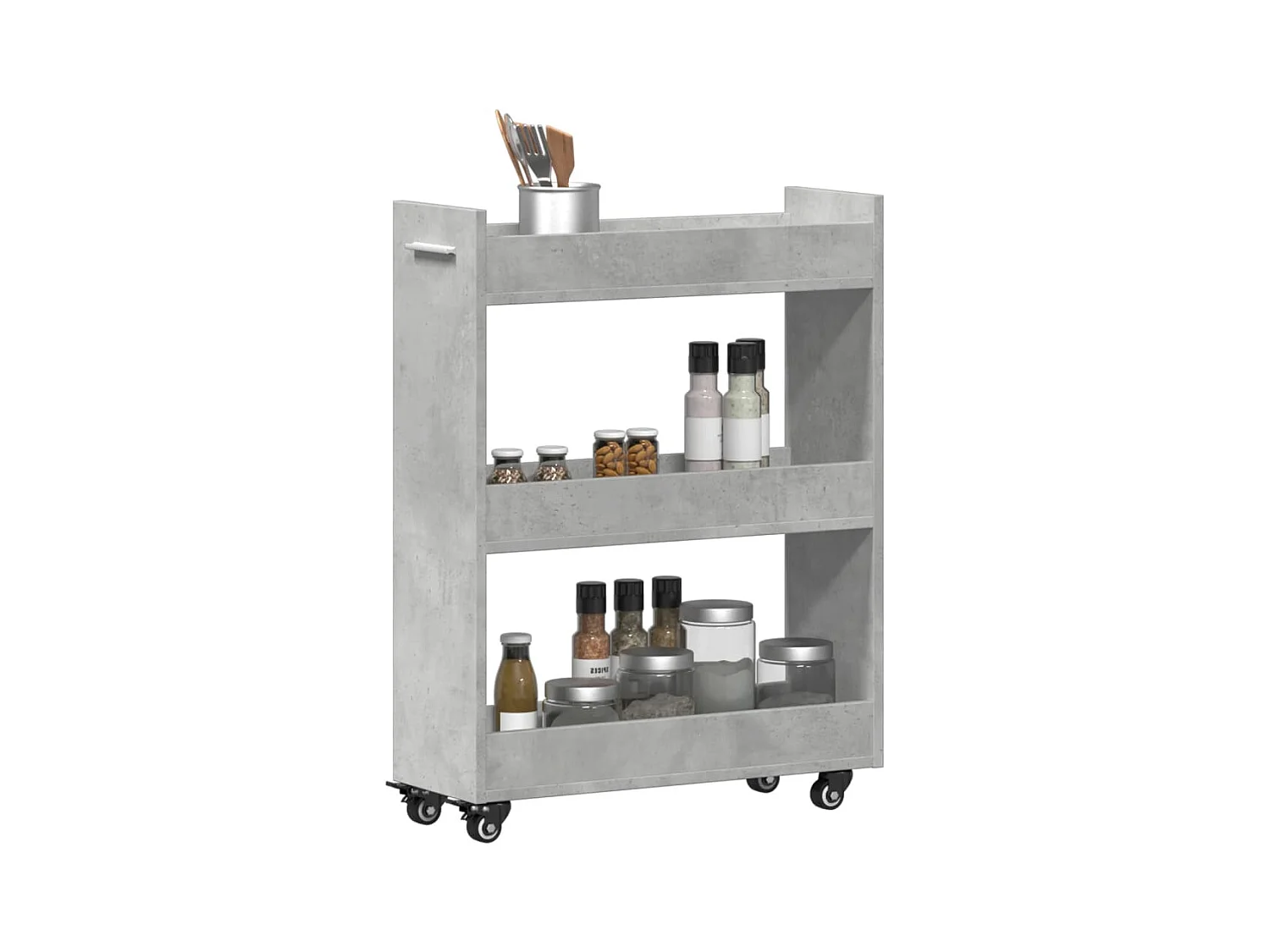 Kast met wieltjes 60x22x79 bewerkt hout betongrijs BE999642