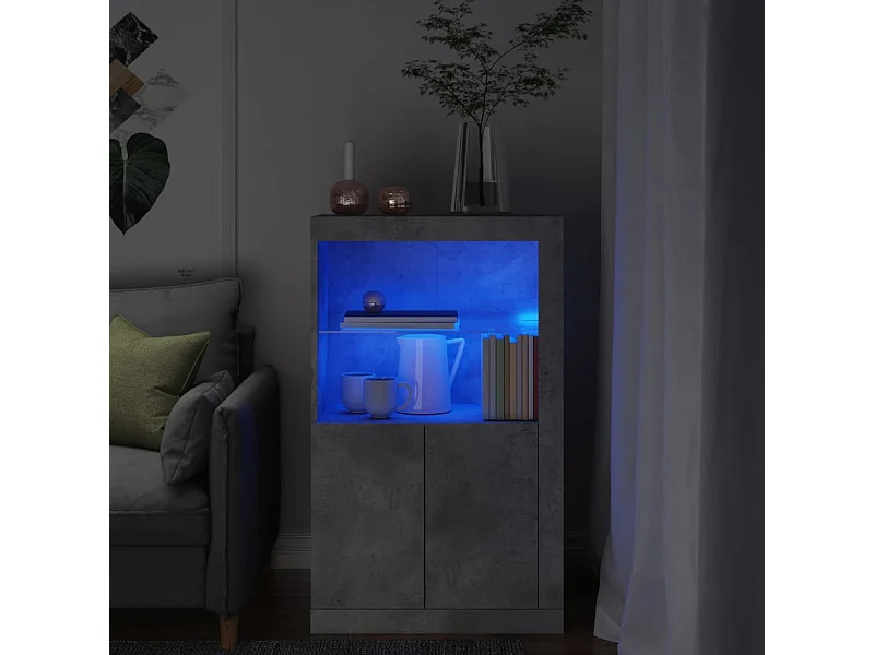 Armoire latérale avec lumières LED gris béton bois d'ingénierie FR87488
