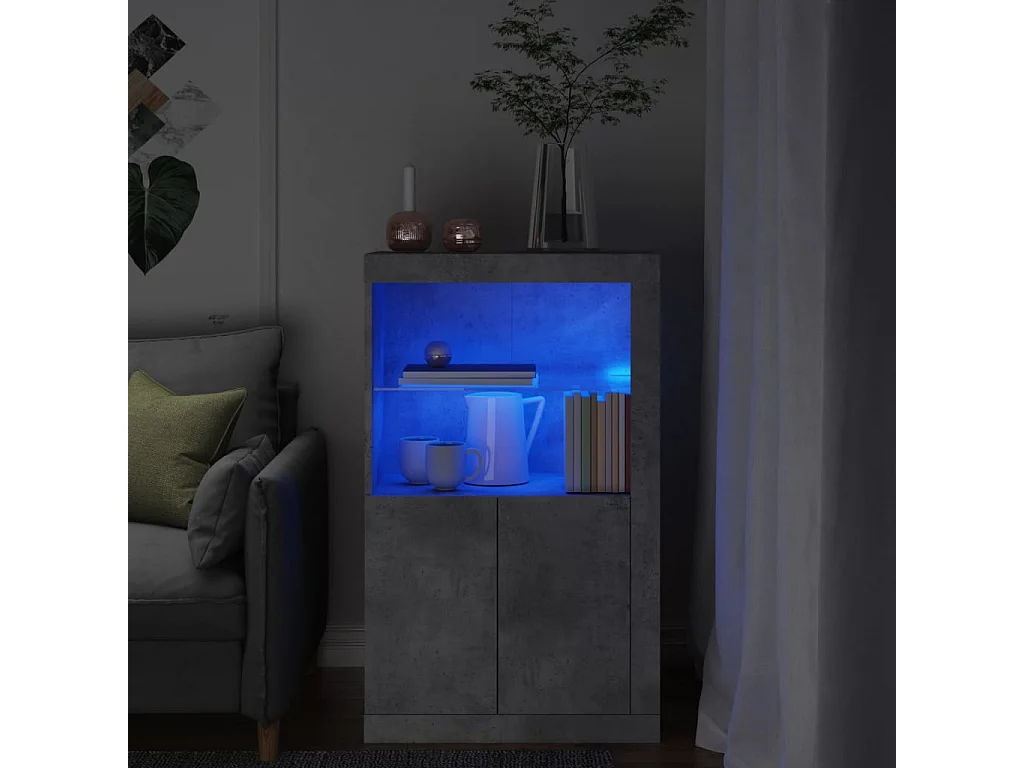 Armoire latérale avec lumières LED gris béton bois d'ingénierie FR87488
