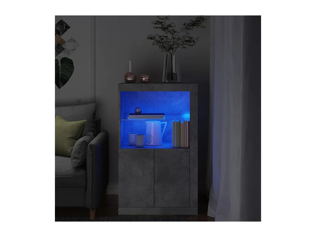 Armoire latérale avec lumières LED gris béton bois d'ingénierie FR87488