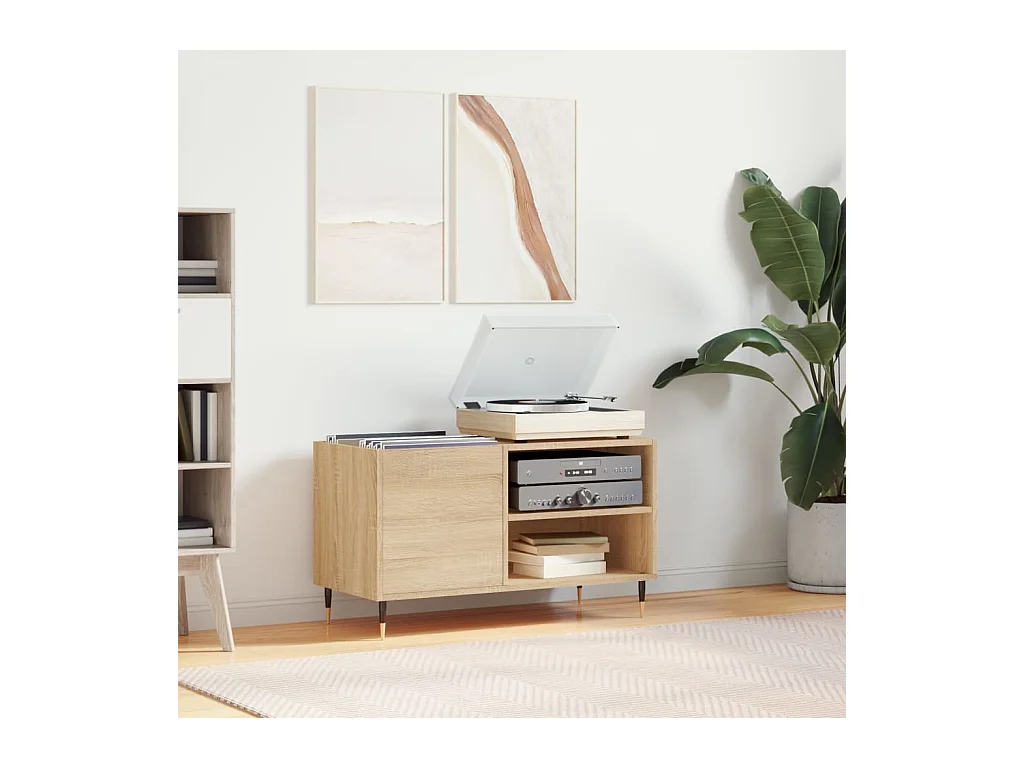 Platenkast 85x38x48 cm bewerkt hout sonoma eikenkleurig BE814804