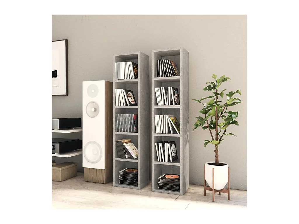 Armoires à CD 2 pcs Gris béton 21x16x93,5 cm Bois d'ingénierie FR77326