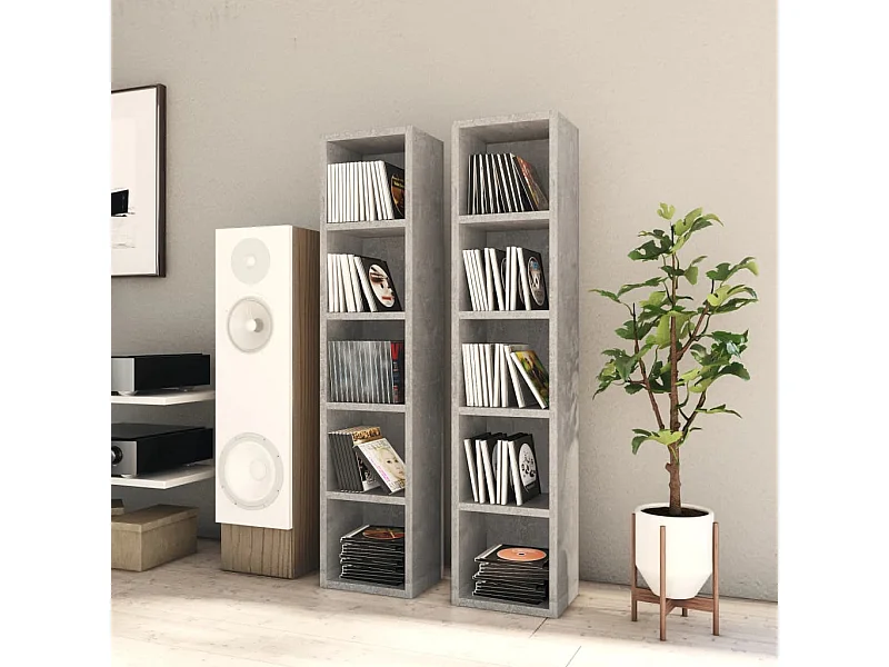 Armoires à CD 2 pcs Gris béton 21x16x93,5 cm Bois d'ingénierie FR77326