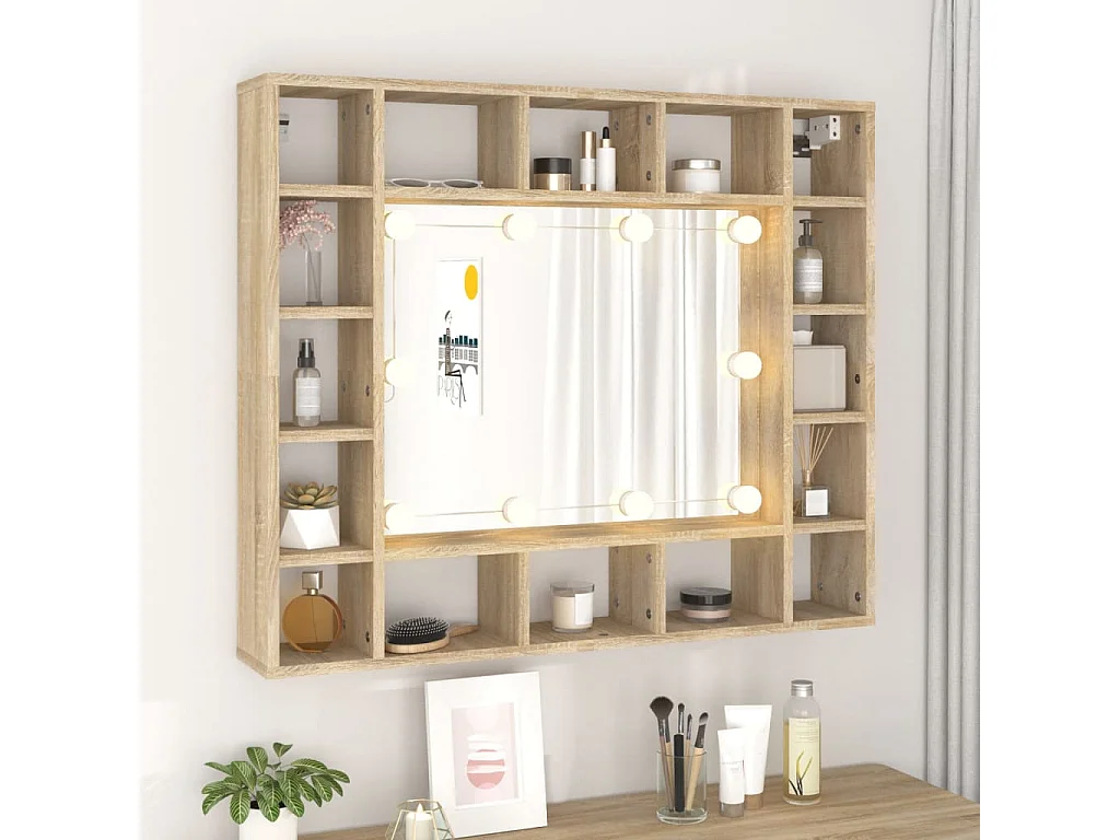 Armário espelhado com LED 91x15x76,5 cm carvalho sonoma PT761054