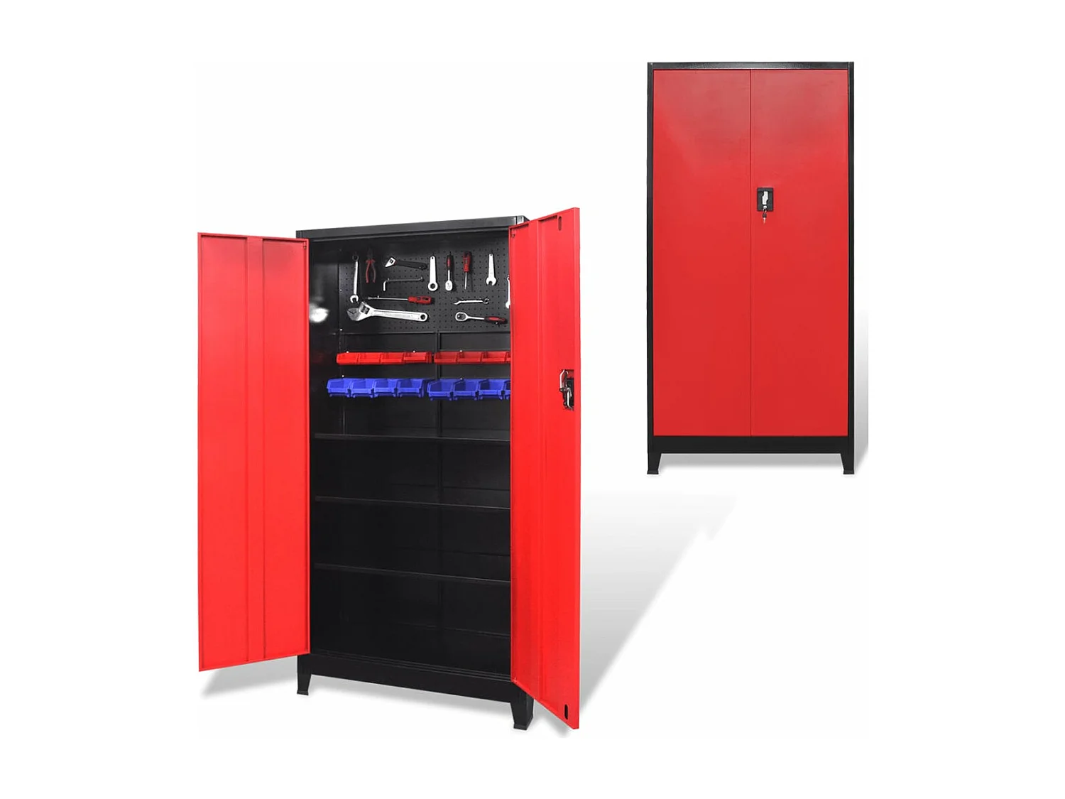 Armoire à outils avec 2 portes Acier 90x40x180 cm Noir et rouge FR73212