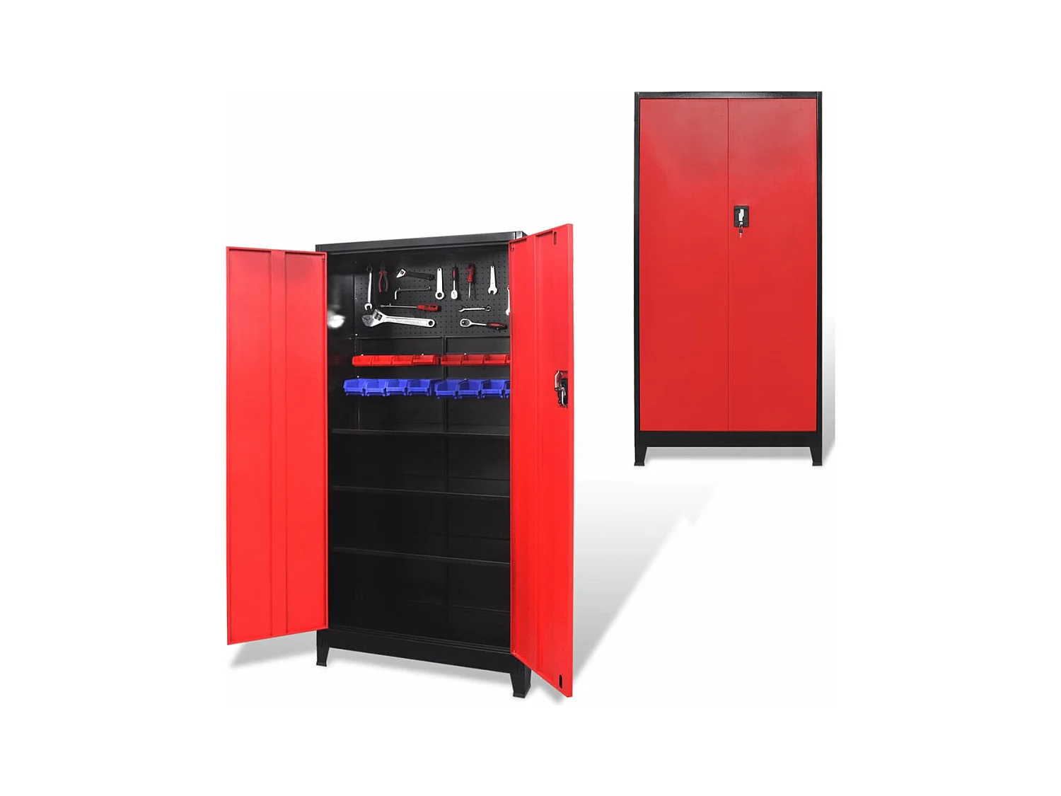Armoire à outils avec 2 portes Acier 90x40x180 cm Noir et rouge FR73212