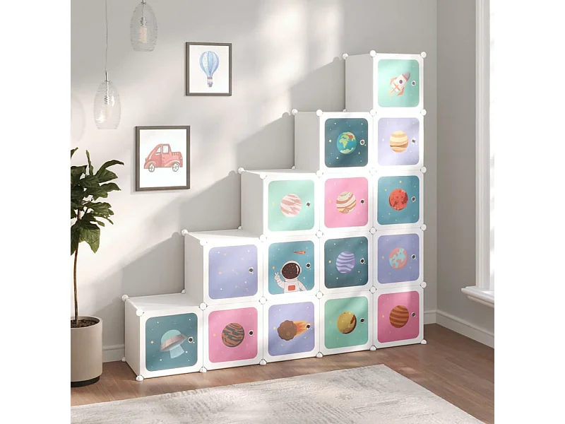Armoire de rangement pour enfants avec 15 cubes Blanc PP FR39258