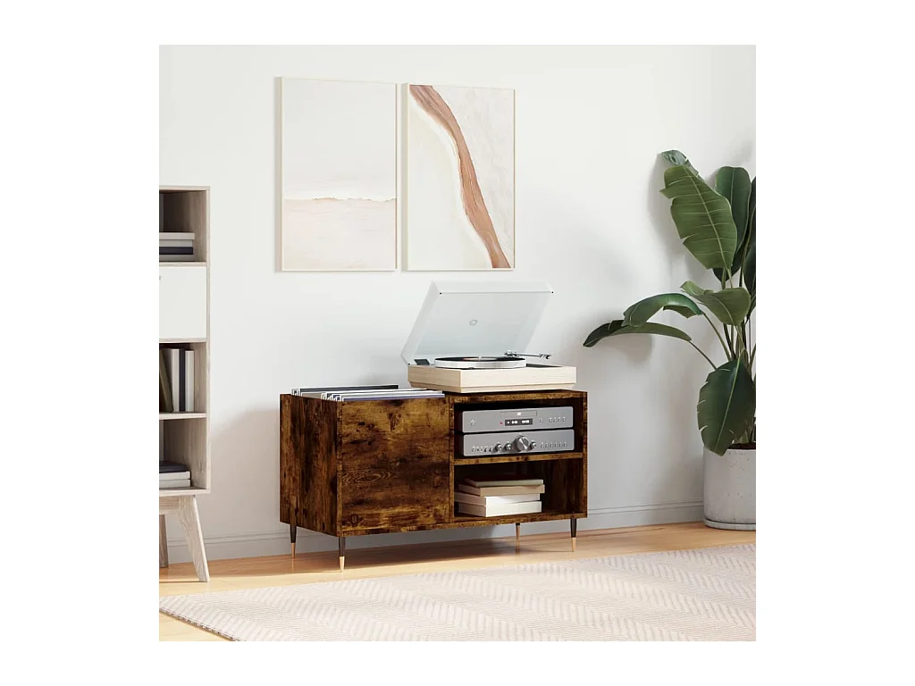 Platenkast 85x38x48 cm bewerkt hout gerookt eikenkleurig BE191553