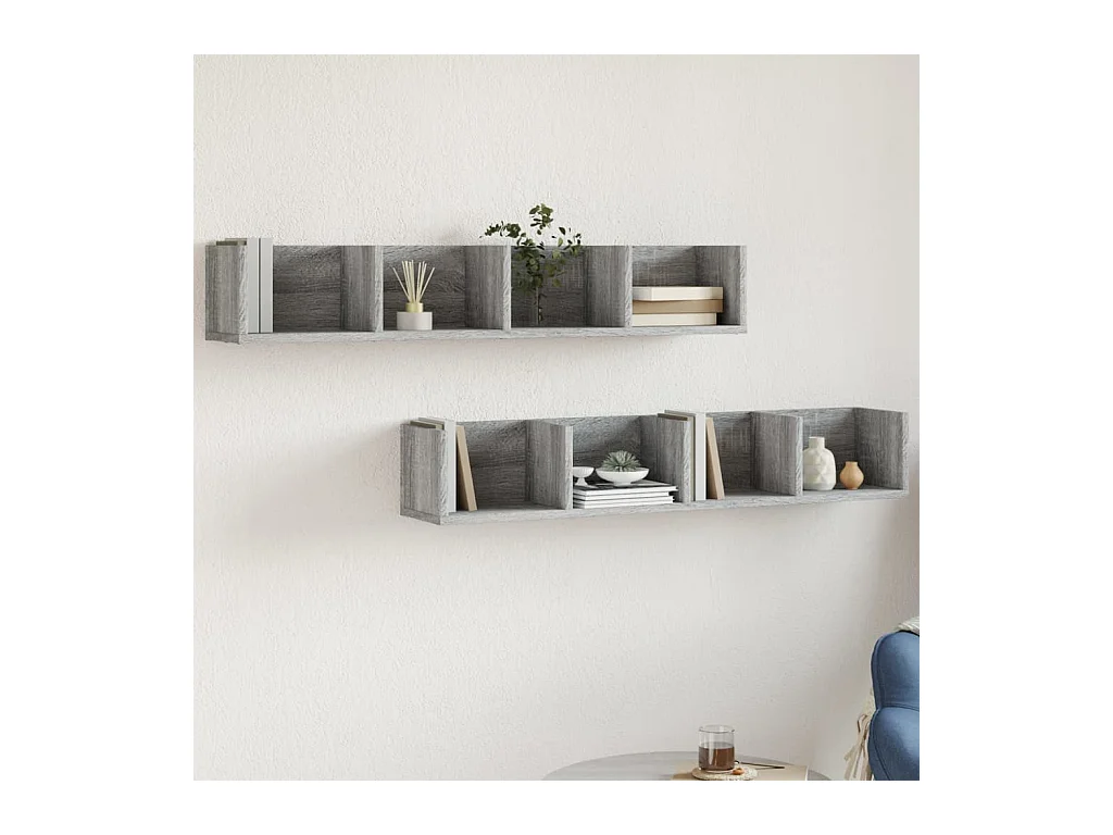 Wandkasten 2 st 99x18x16,5 cm bewerkt hout grijs sonoma eiken BE771898