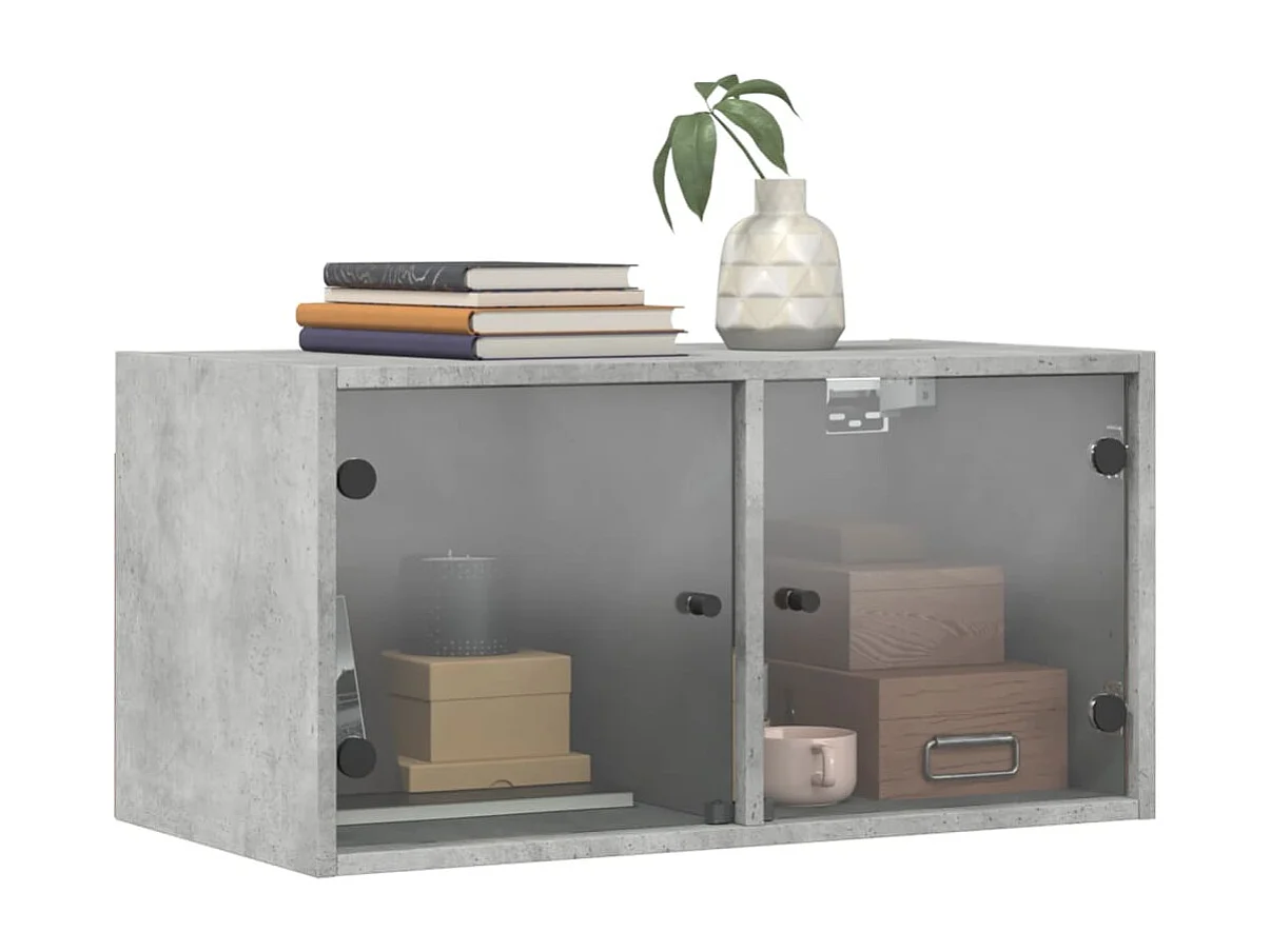Mueble pared puertas vidrio 2 uds gris hormigón 68,5x37x35 cm ES935137