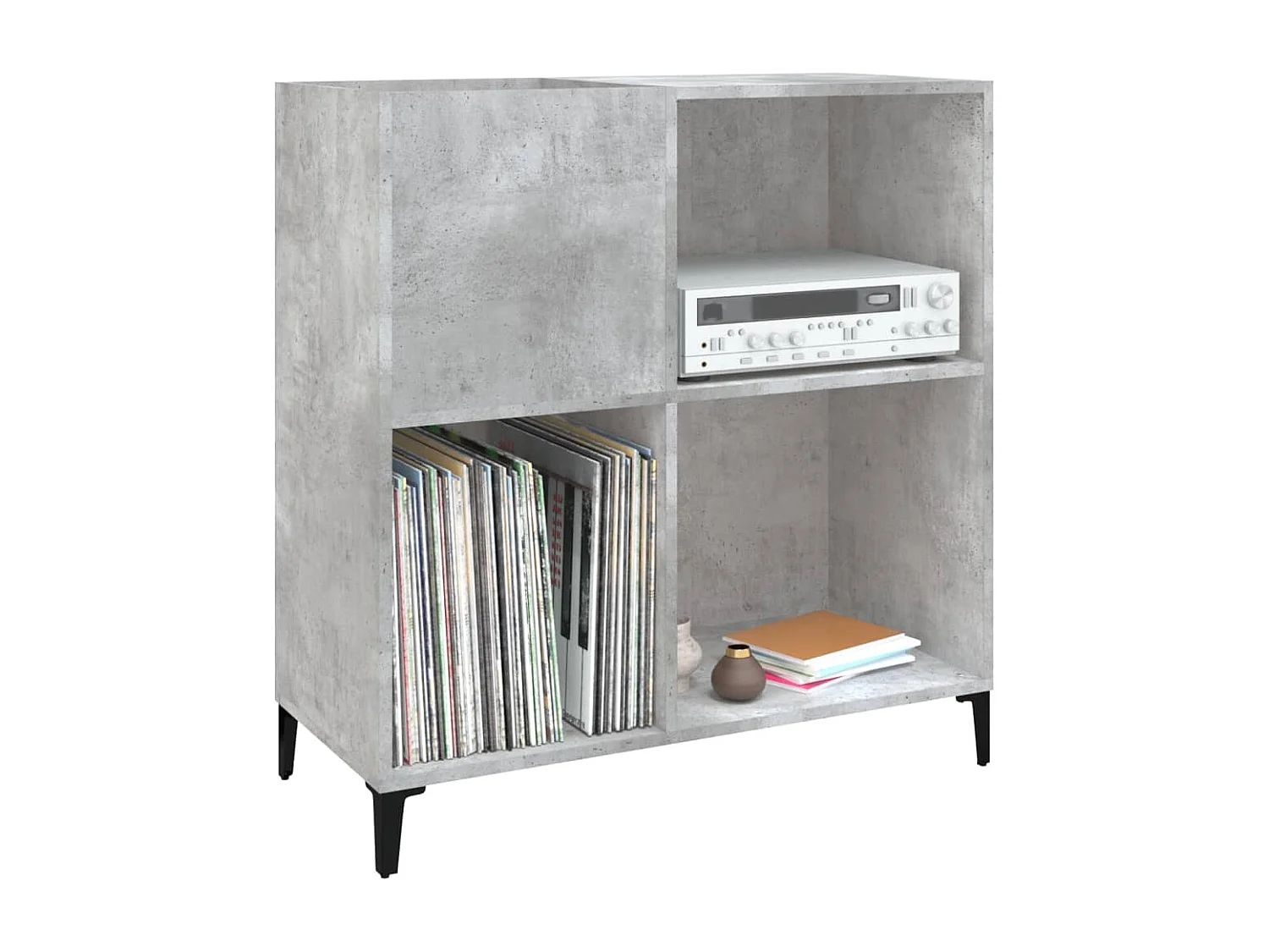 Platenkast 84,5x38x89 cm bewerkt hout betongrijs BE275834